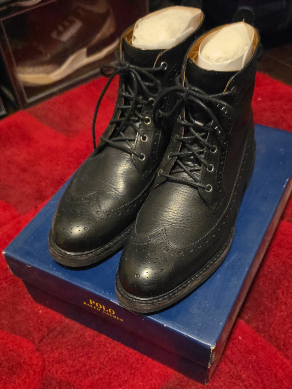 Polo by Ralph Lauren Black Leather Chukka Boots with Brogue Detail